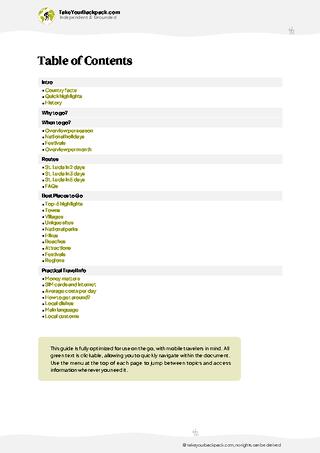 example page 2 from our offline Travel Guide for Saint Lucia
